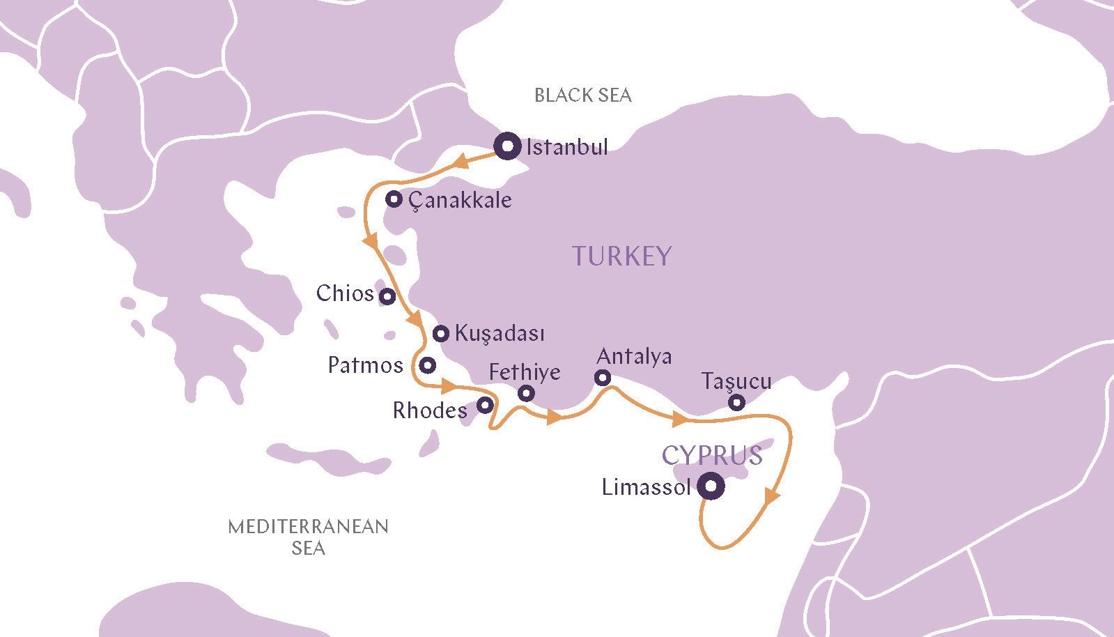a map of turkey with orange lines