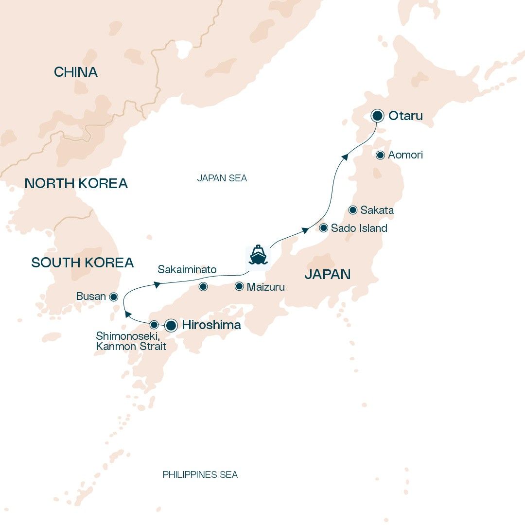 Japan and Korea cruise: Cultural Shores and Northern Landscapes Itinerary Map