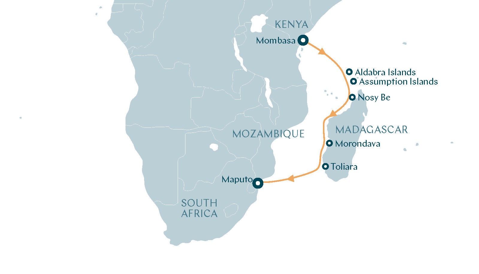 a map of africa with a route