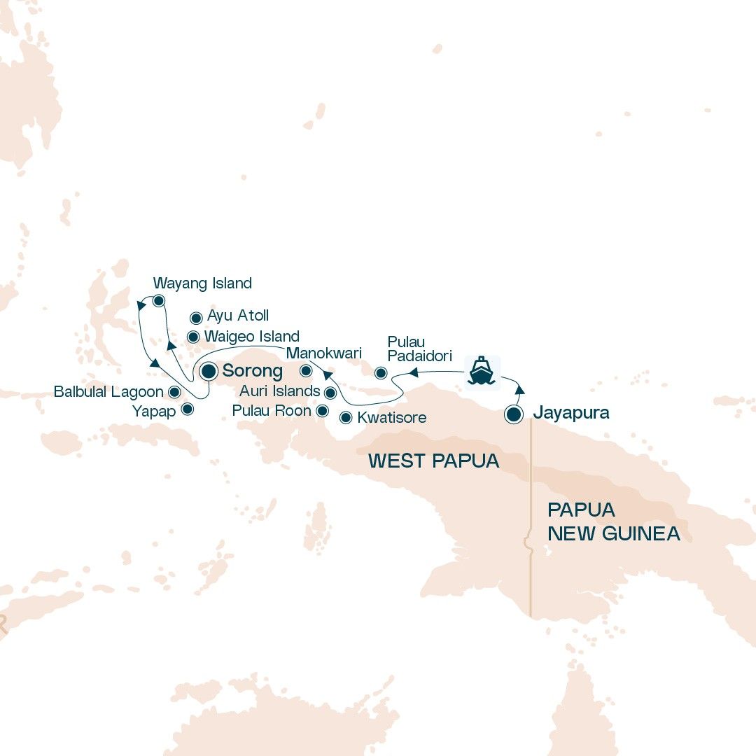 Secrets of the Coral Triangle: West Papua and Raja Ampat cruise Itinerary Map