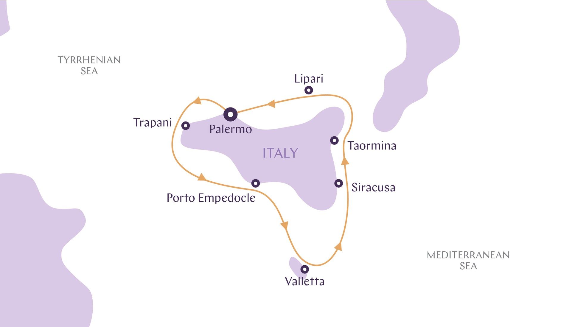 a map of italy with orange lines